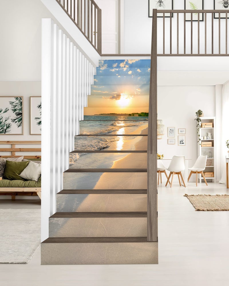 FLFK Stair Decals - Stair Stickers Decals Peel and Stick,Sunrise Coast Stair Risers Decals Self-Adhesive for Home Decor, 39.3" W x 7" H x 13Pcs - Image 3